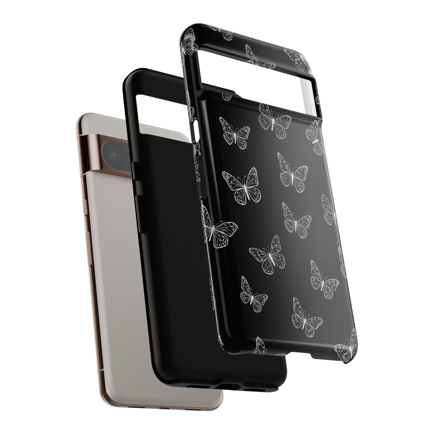 White Butterfly Pattern Phone Case – Dark Aesthetic Monochrome Tough Cover
