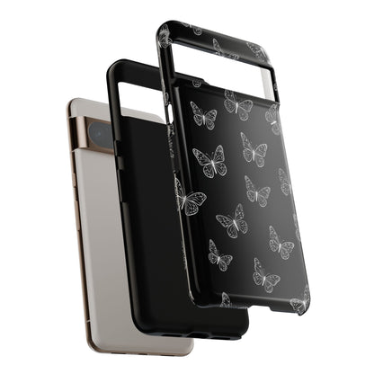 White Butterfly Pattern Phone Case – Dark Aesthetic Monochrome Tough Cover