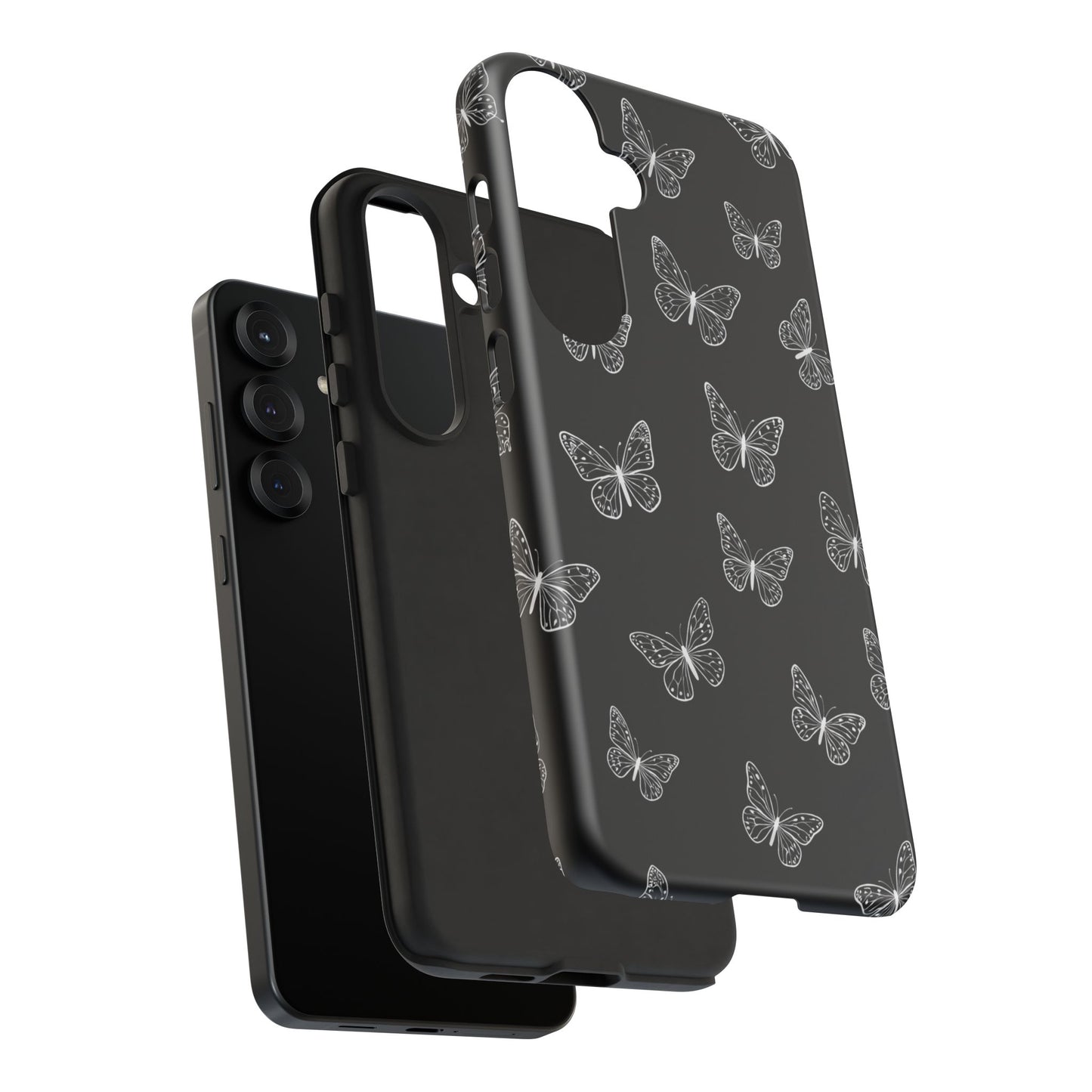 White Butterfly Pattern Phone Case – Dark Aesthetic Monochrome Tough Cover