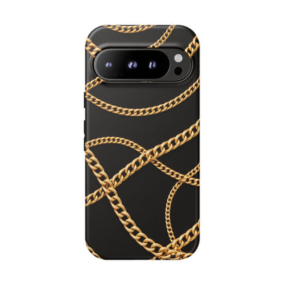 Luxury Gold Chain Phone Case – Black Designer Style Tough Protective Cover for Iphone, Samsung Galaxy and Pixel