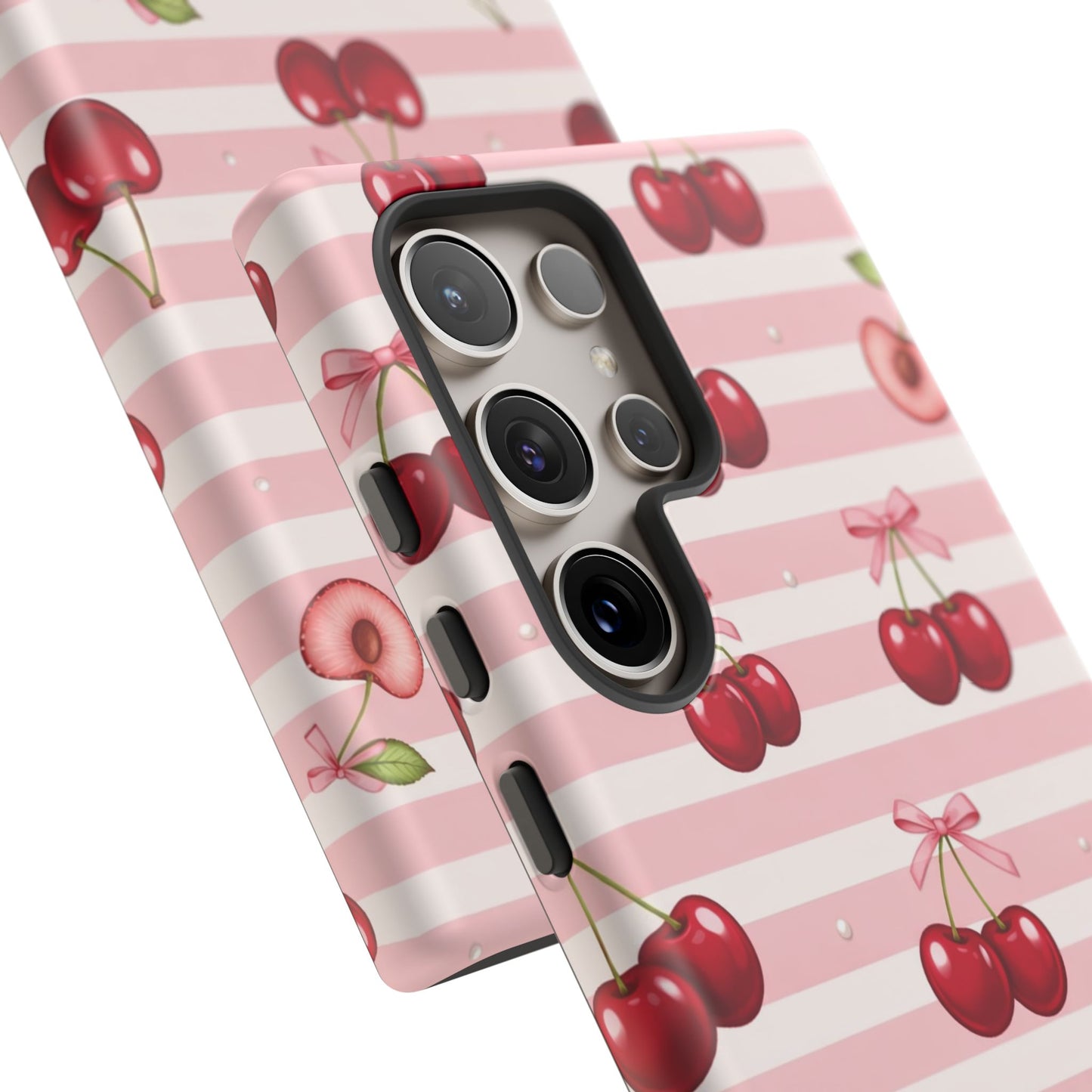 Coquette Cherry Bow Phone Case | Cute Pink Aesthetic Cherry Pattern Tough Case for iPhone & Samsung