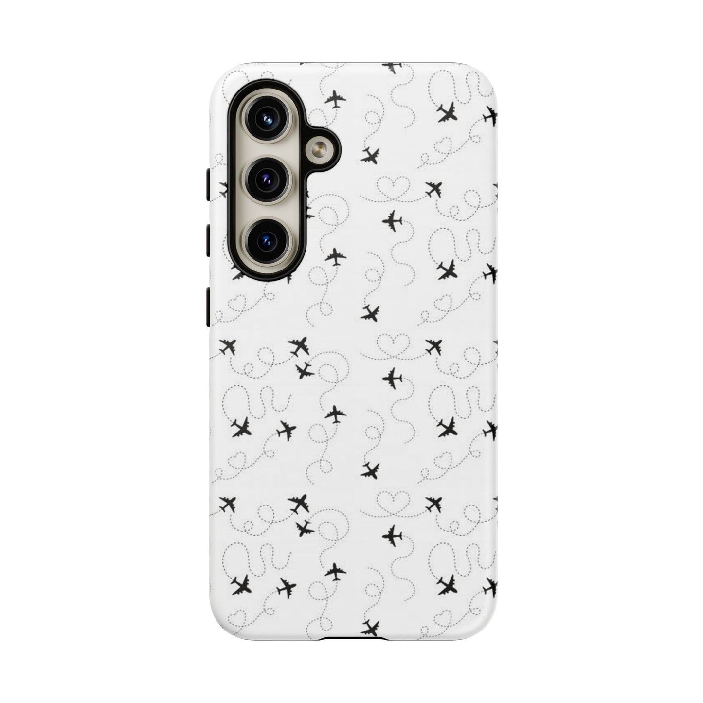 Minimal Paper Airplane Pattern Phone Case – Black White Aesthetic Tough Cover