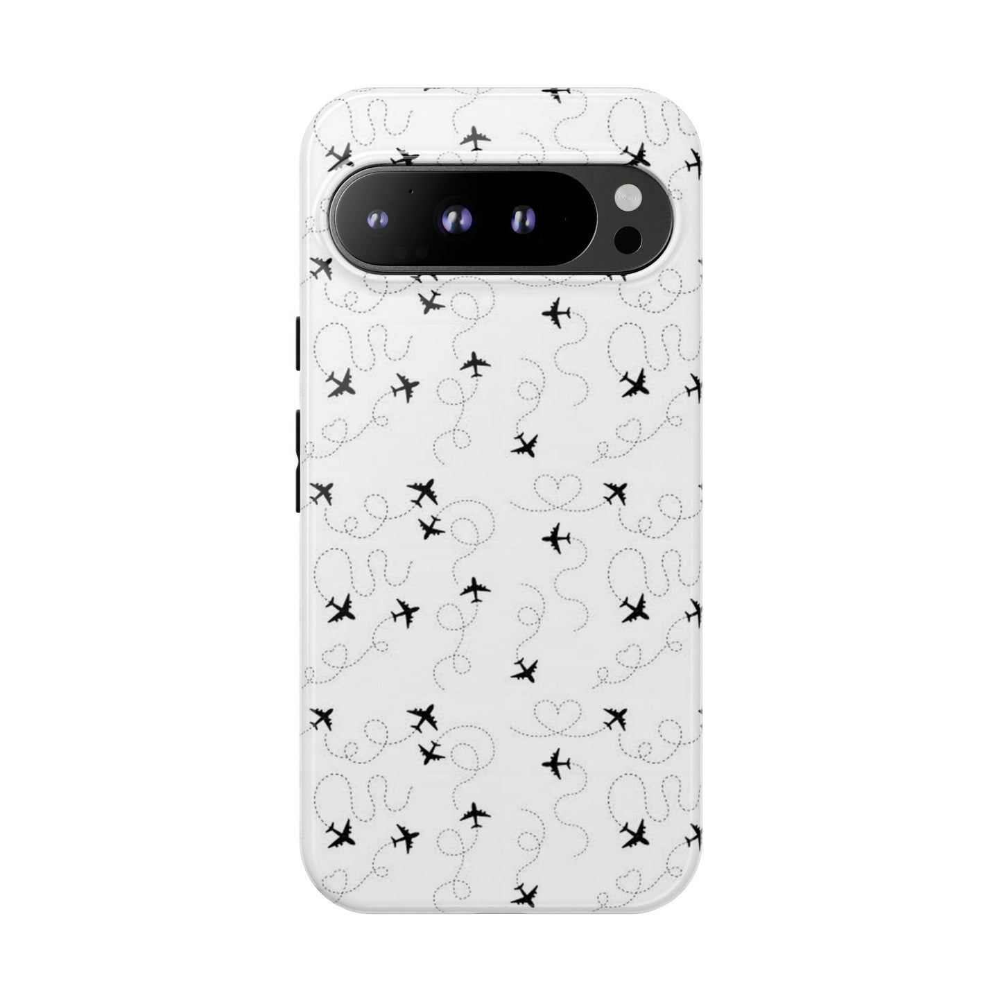 Minimal Paper Airplane Pattern Phone Case – Black White Aesthetic Tough Cover