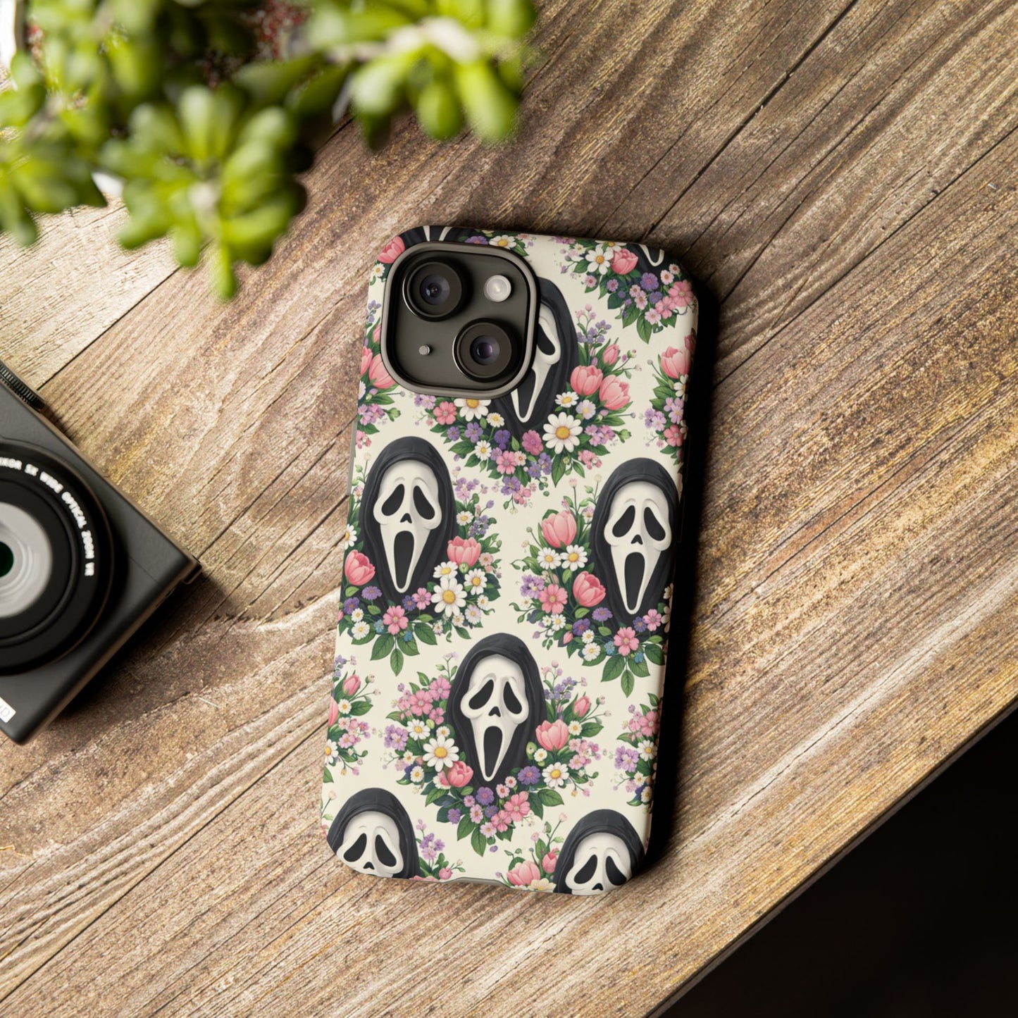 Floral Ghost Face Aesthetic Phone Case – Cute Spooky Tough Cover