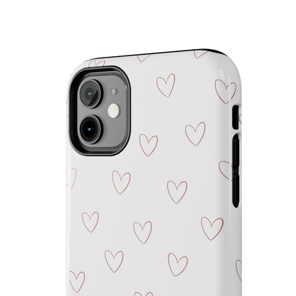 Hand-Drawn Hearts Tough Phone Case | Minimal Pink Heart Pattern