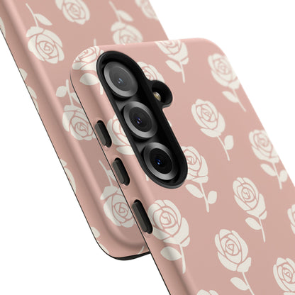 White Rose Pattern Tough Phone Case | Elegant Floral Aesthetic Case for Iphone, Samsung Galaxy and Pixel