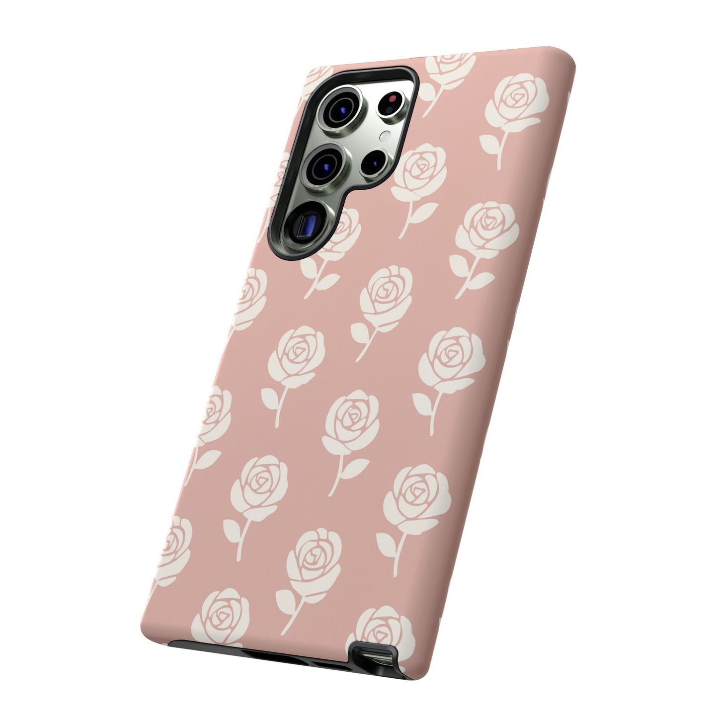 White Rose Pattern Tough Phone Case | Elegant Floral Aesthetic Case for Iphone, Samsung Galaxy and Pixel