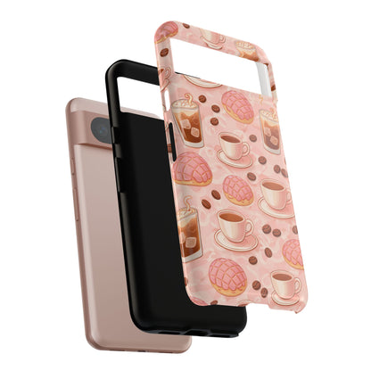 Cute Coffee & Pink Concha Phone Case – Coffee Lover Aesthetic Latte Pattern Tough Case