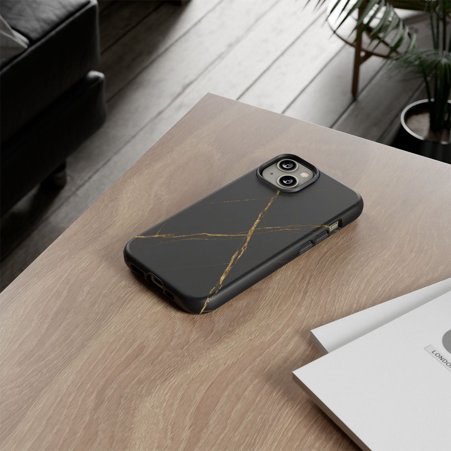 Black Marble Phone Case with Gold Veins | Minimal Luxury Tough Case