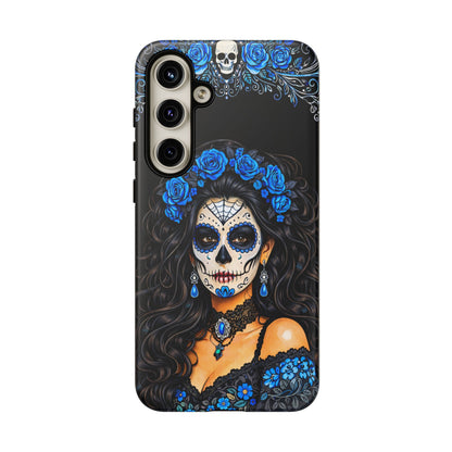 Blue Sugar Skull Woman Phone Case – Day of the Dead Aesthetic Tough Cover