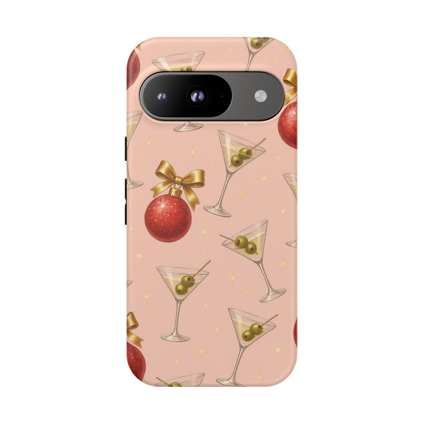 Cocktail Ornament Phone Case – Pink Martini & Cherry Pattern | Glossy or Matte for Iphone, Samsung Galaxy and Pixel
