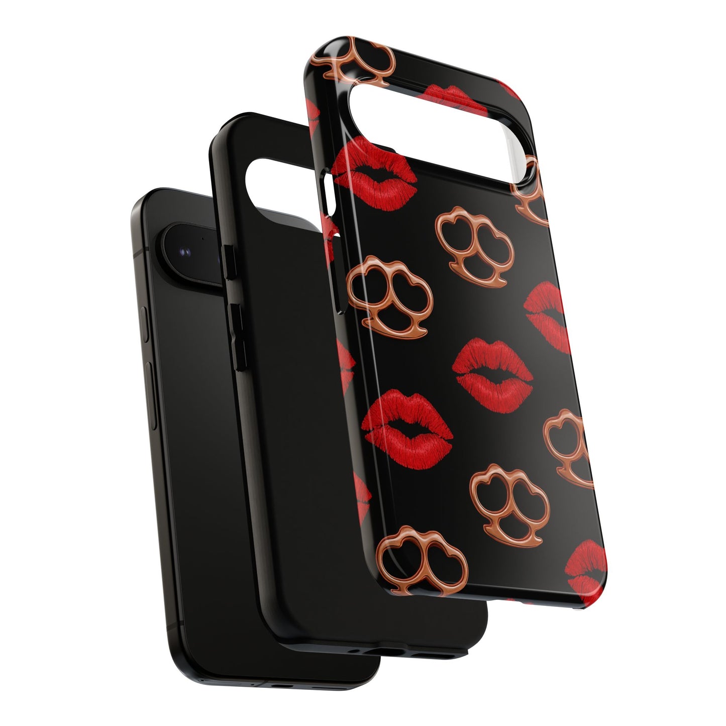 Red Lipstick & Knuckle Duster Phone Case | Bold Kiss Print Tough Protective Cover for Iphone, Samsung Galaxy and Pixel