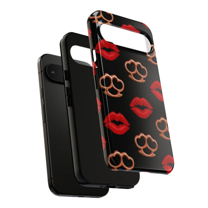 Red Lipstick & Knuckle Duster Phone Case | Bold Kiss Print Tough Protective Cover for Iphone, Samsung Galaxy and Pixel