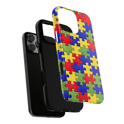 Colorful Puzzle Phone Case, Autism Awareness Jigsaw Design, Tough Protective Case, iPhone & Samsung Case, Vibrant Puzzle Pattern