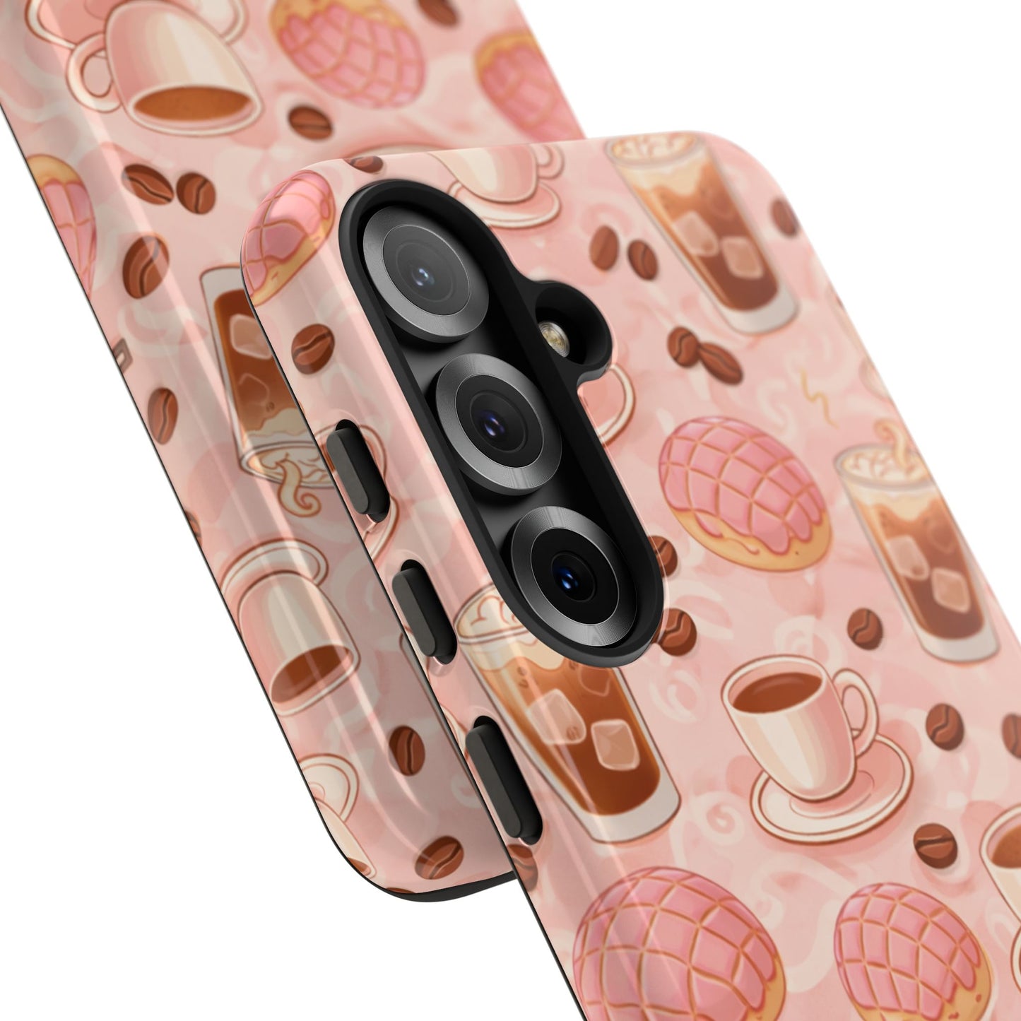Cute Coffee & Pink Concha Phone Case – Coffee Lover Aesthetic Latte Pattern Tough Case