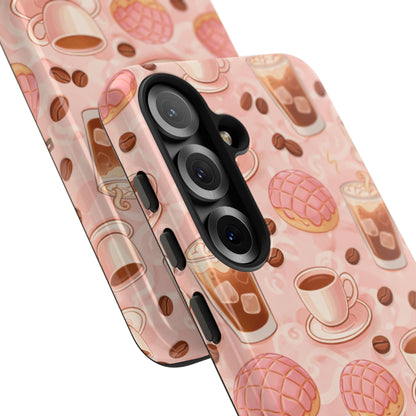 Cute Coffee & Pink Concha Phone Case – Coffee Lover Aesthetic Latte Pattern Tough Case