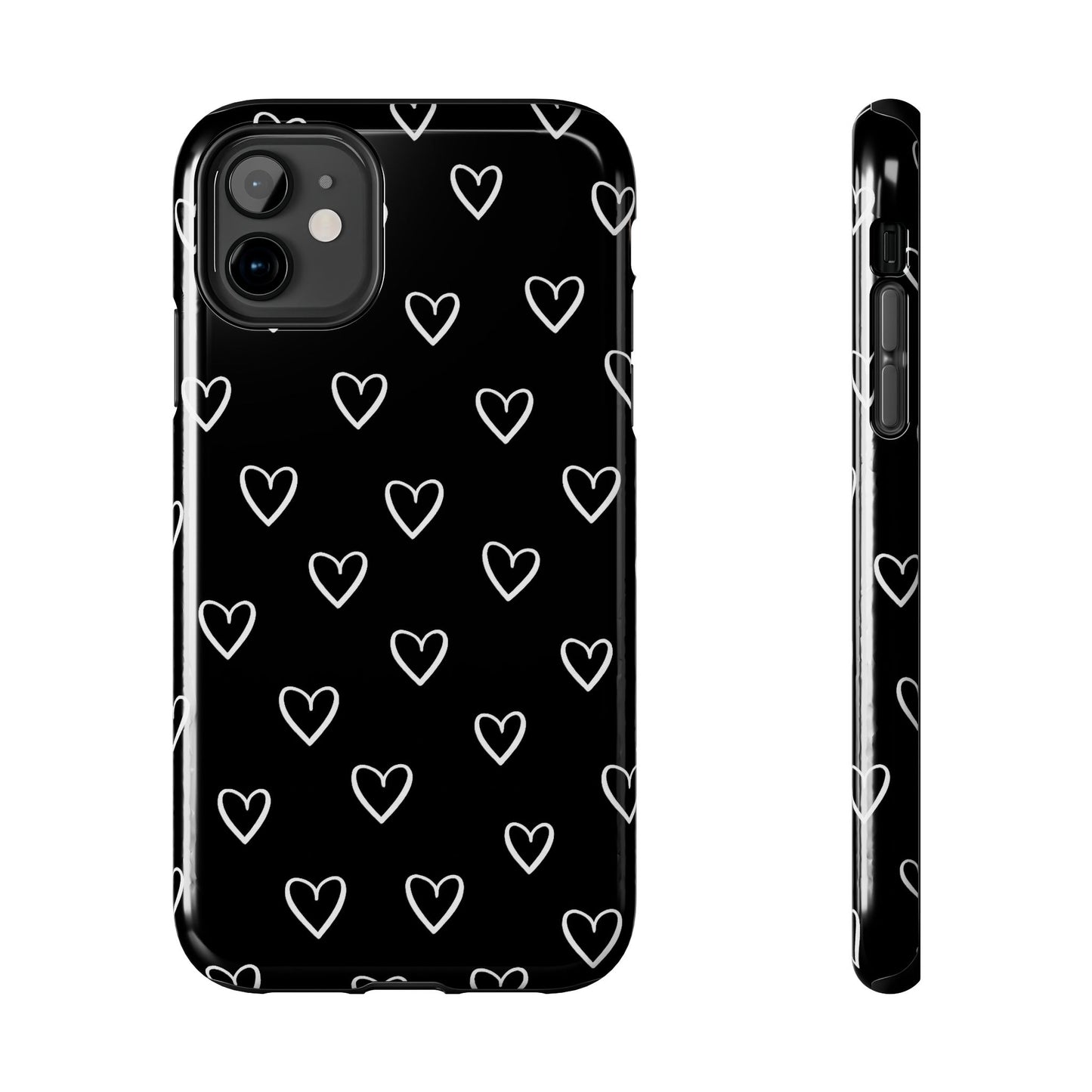 Doodle Heart Phone Case – Minimal Black & White Heart Pattern | Tough Protective Case
