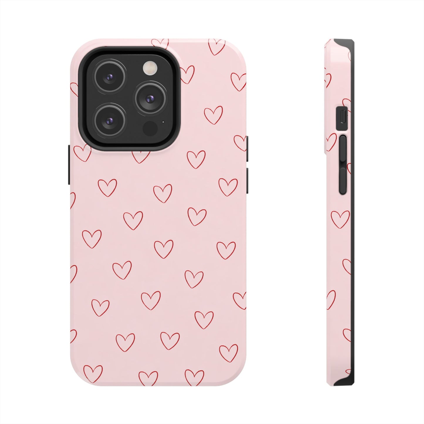 Pink Doodle Hearts Phone Case | Minimal Cute Heart Pattern Tough Case