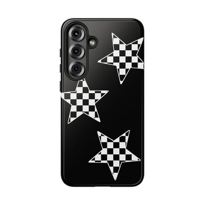 Checkered Star Tough Phone Case – Black Retro Graphic Protective Cover for Iphone, Samsung Galaxy and Pixel