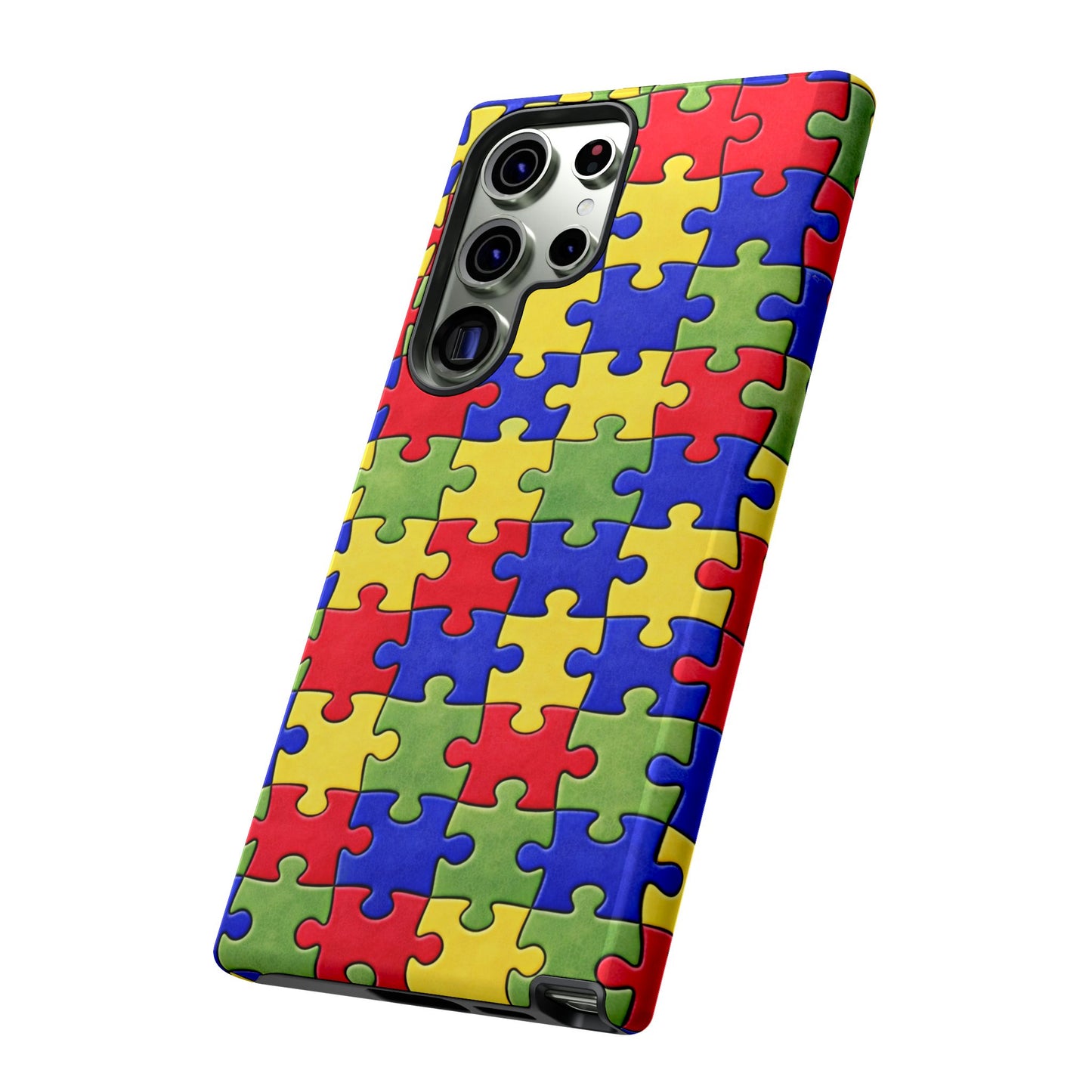 Colorful Puzzle Phone Case, Autism Awareness Jigsaw Design, Tough Protective Case, iPhone & Samsung Case, Vibrant Puzzle Pattern