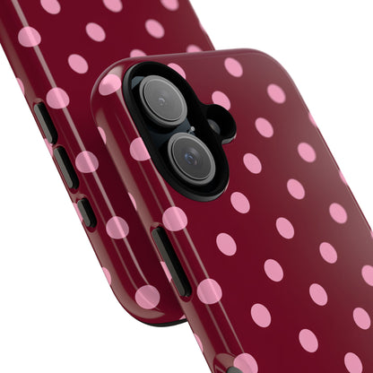 Pink Polka Dot Phone Case – Cute Aesthetic Tough Protective Phone Cover for Iphone, Samsung Galaxy and Pixel