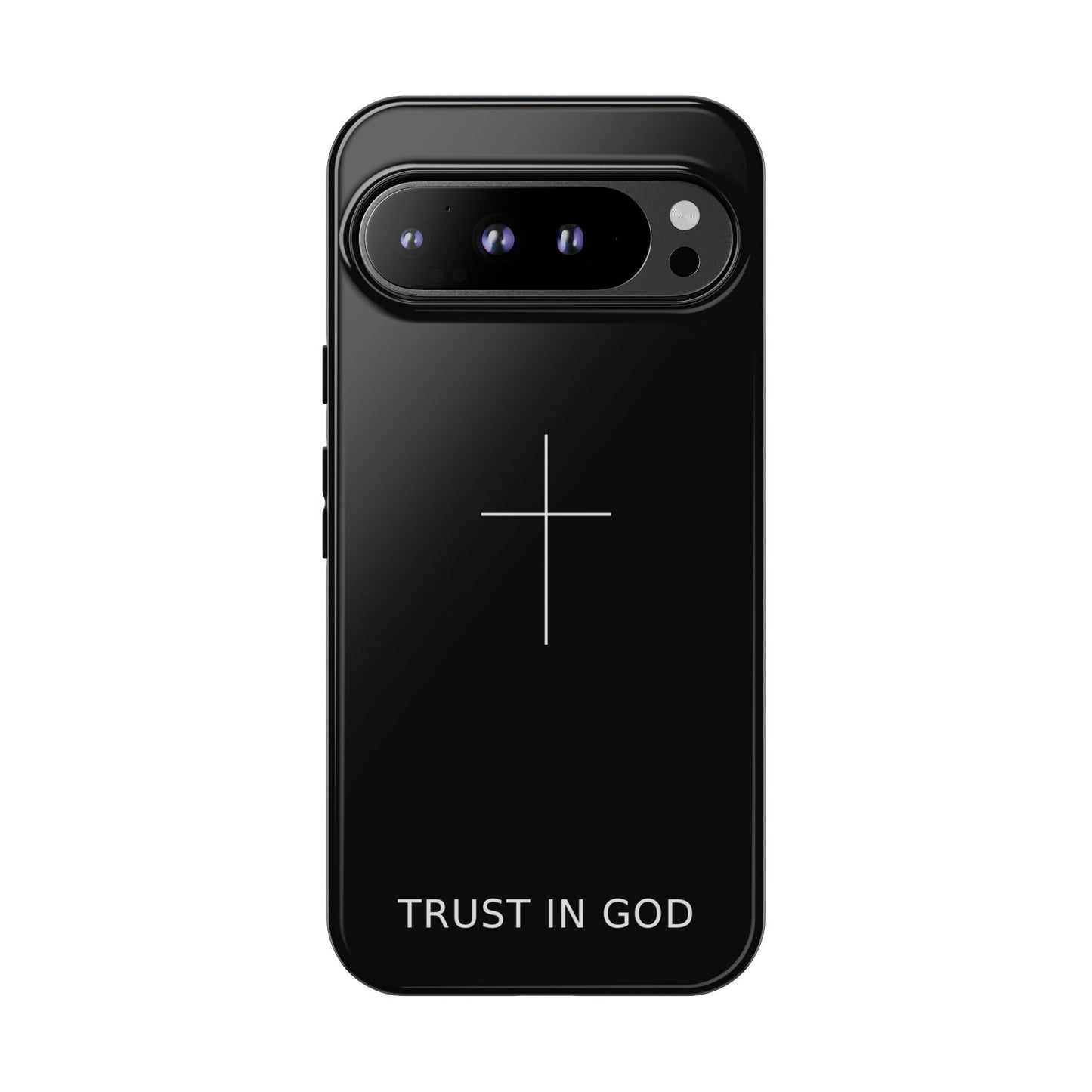 Trust in God Phone Case Minimal Cross Christian Black Tough Cover