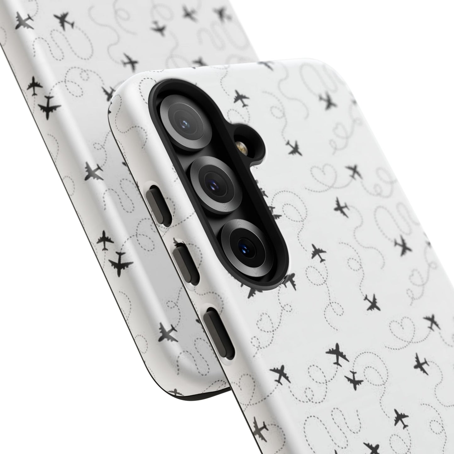 Minimal Paper Airplane Pattern Phone Case – Black White Aesthetic Tough Cover