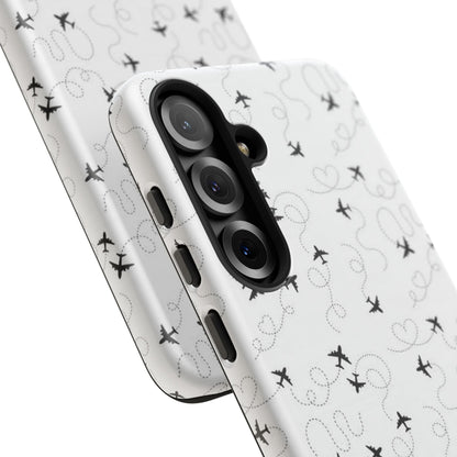 Minimal Paper Airplane Pattern Phone Case – Black White Aesthetic Tough Cover