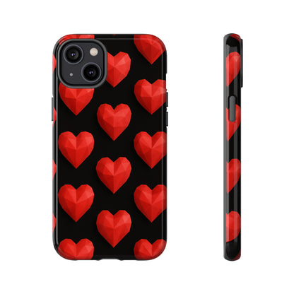 Red Heart Phone Case – Geometric Heart Pattern Tough Case (Black)