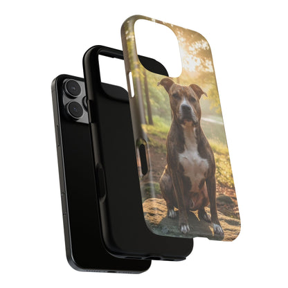 Pitbull Portrait Phone Case | Dog Lover Tough Case, Sunset Forest