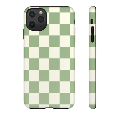 Sage Green Checkerboard Phone Case | Minimal Aesthetic Tough Case