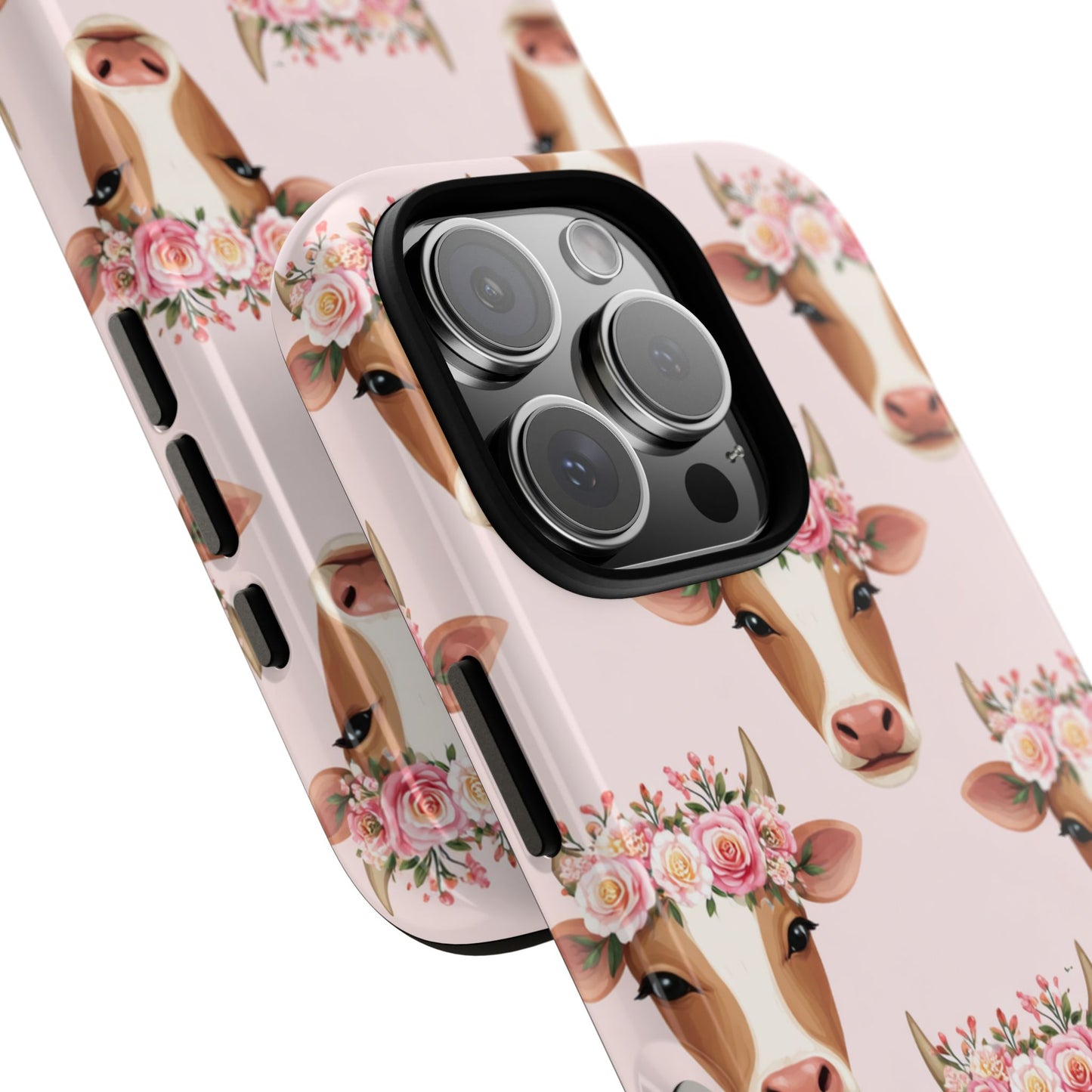 Floral Cow Phone Case – Cute Pink Cow Print Tough Protective Case for Iphone, Samsung Galaxy and Pixel