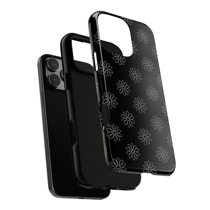Black Daisy Floral Phone Case – Slim Protective Tough Case for Iphone, Samsung Galaxy and Pixel