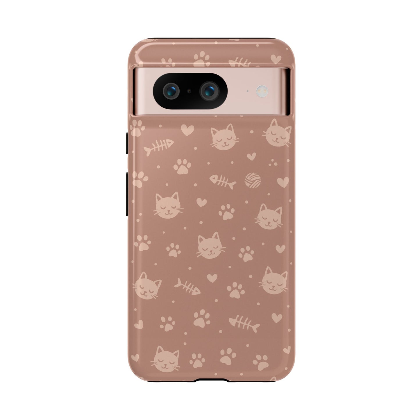 Cute Cat Pattern Phone Case | Paw Prints, Fishbone & Yarn Design Tough Case