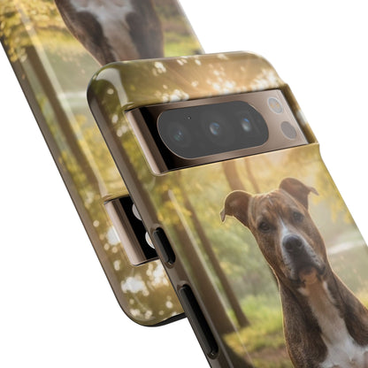 Pitbull Portrait Phone Case | Dog Lover Tough Case, Sunset Forest