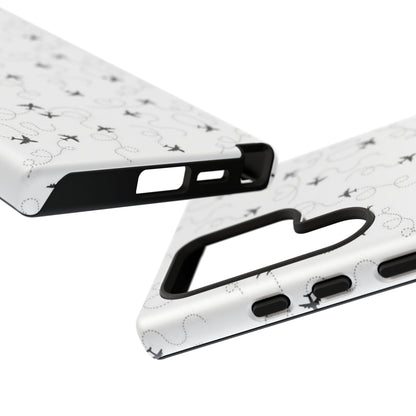 Minimal Paper Airplane Pattern Phone Case – Black White Aesthetic Tough Cover