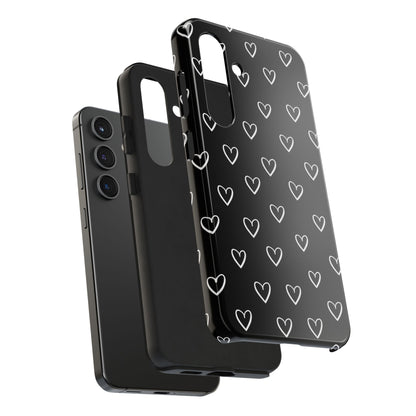 Doodle Heart Phone Case – Minimal Black & White Heart Pattern | Tough Protective Case