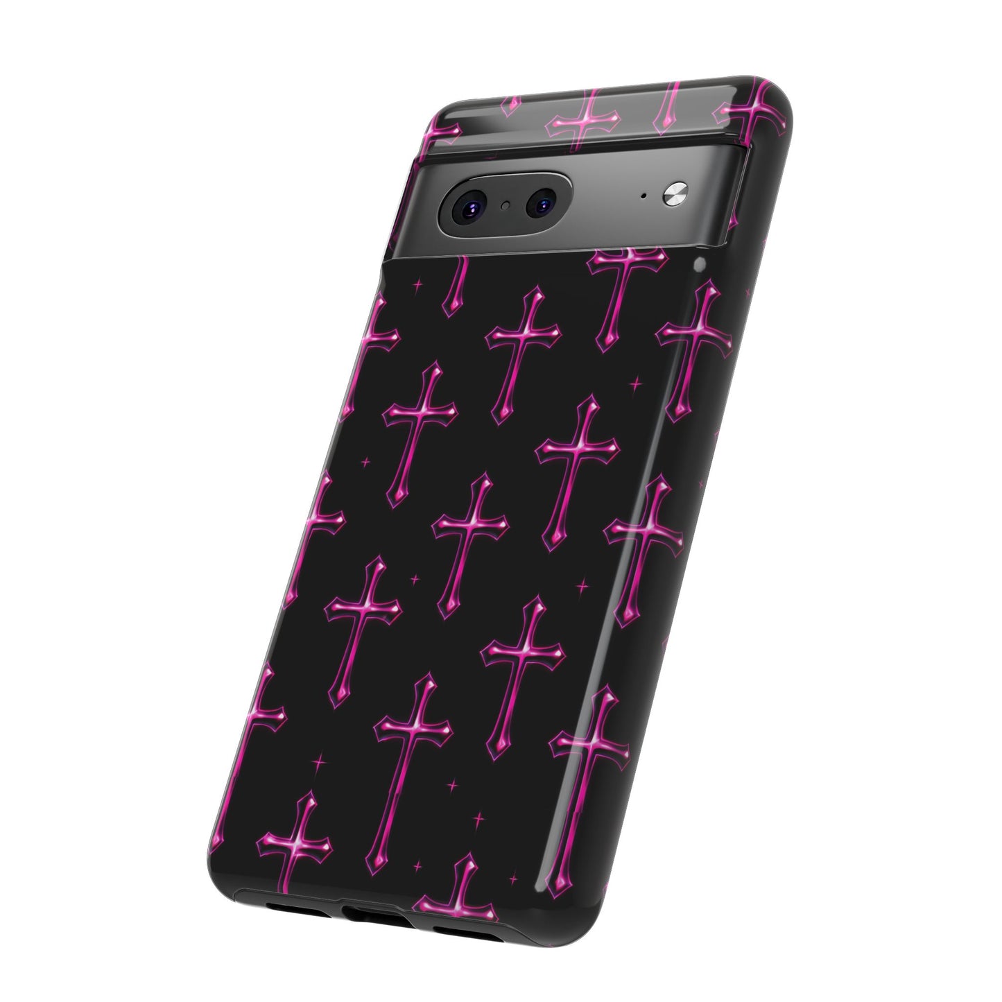 Neon Pink Cross Pattern Phone Case | Tough Protective Case for Iphone, Samsung Galaxy and Pixel