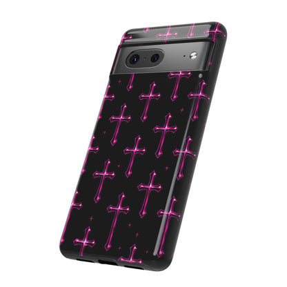 Neon Pink Cross Pattern Phone Case | Tough Protective Case for Iphone, Samsung Galaxy and Pixel