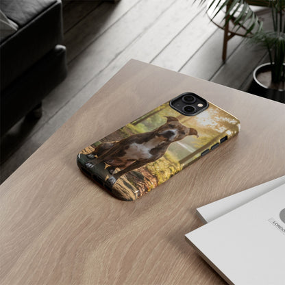 Pitbull Portrait Phone Case | Dog Lover Tough Case, Sunset Forest