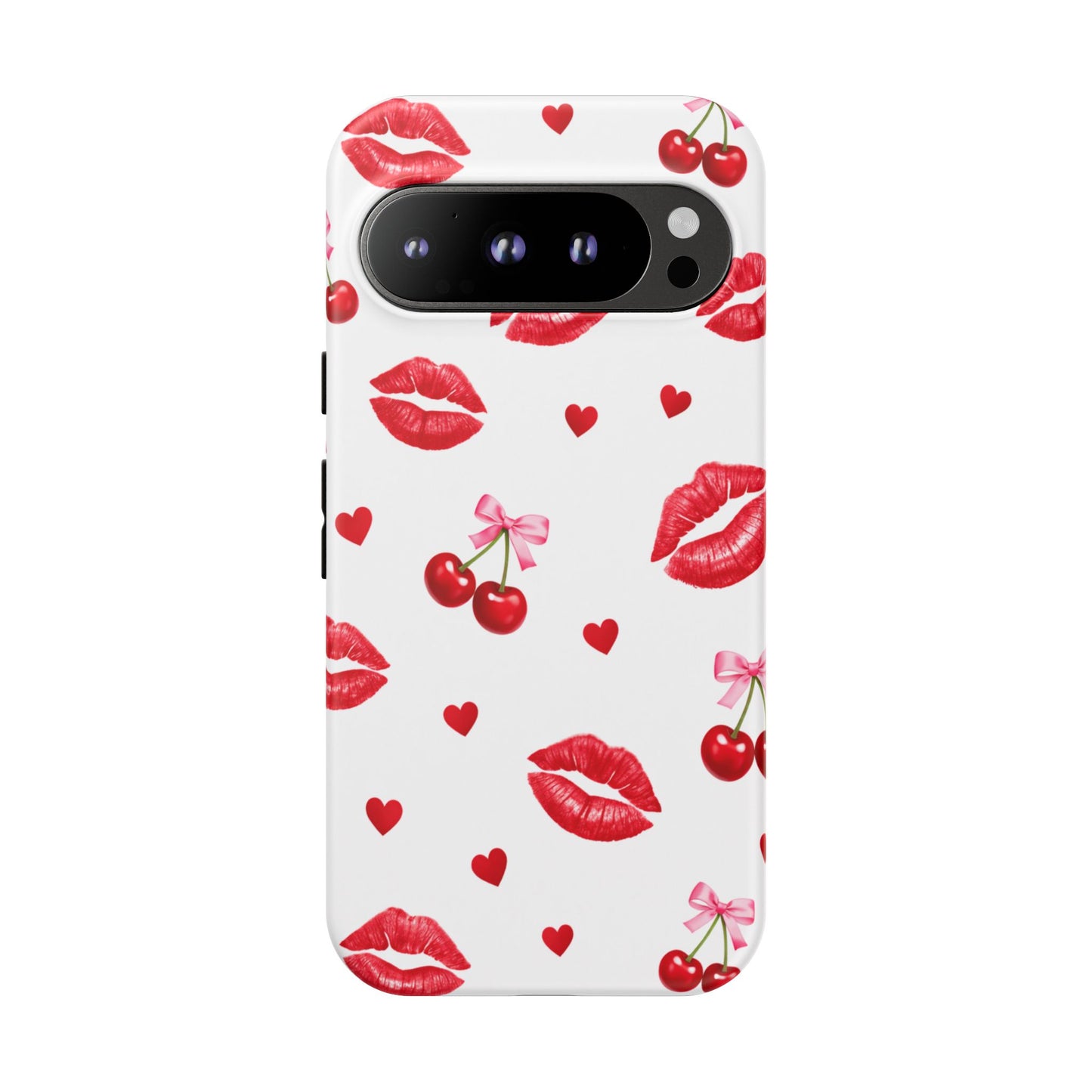 Red Lips & Cherry Phone Case – Y2K Retro Aesthetic Tough Cover