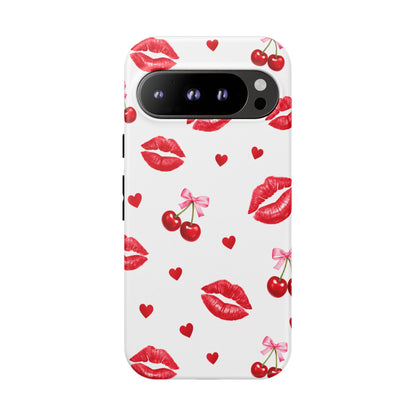 Red Lips & Cherry Phone Case – Y2K Retro Aesthetic Tough Cover
