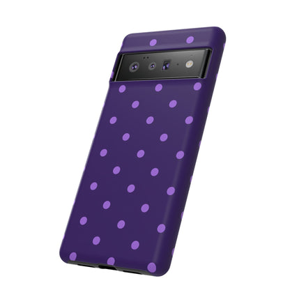 Purple Polka Dot Tough Phone Case – Cute Stylish Durable Protective Cover for Iphone, Samsung Galaxy and Pixel