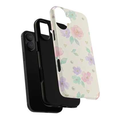 Pastel Floral Phone Case – Coquette Watercolor Flower Hearts Tough Case (iPhone, Samsung, Pixel)
