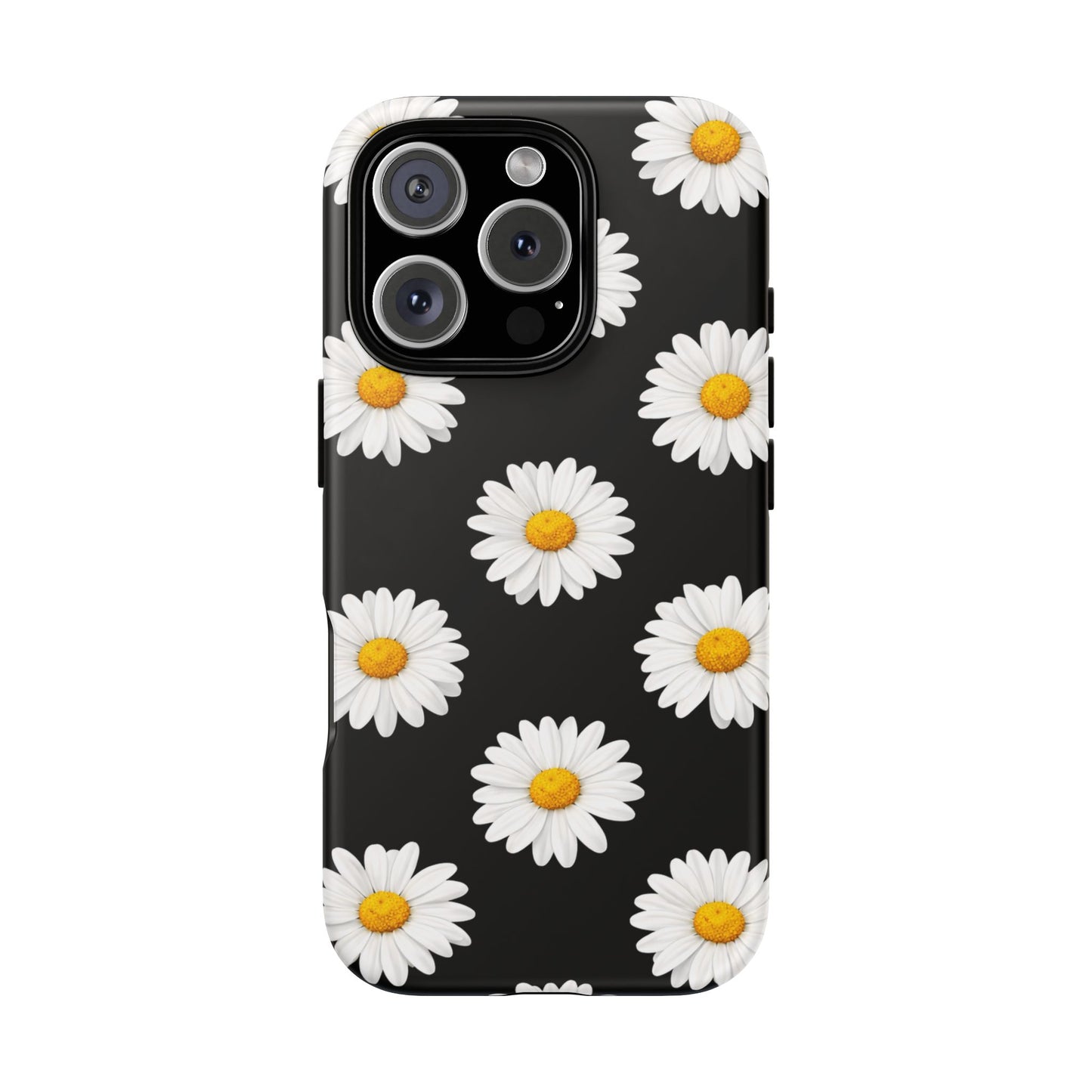 Black Daisy Floral Tough Phone Case – Cute Protective Cover for Iphone, Samsung Galaxy and Pixel