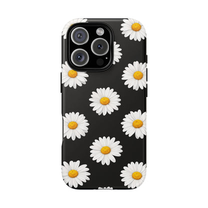 Black Daisy Floral Tough Phone Case – Cute Protective Cover for Iphone, Samsung Galaxy and Pixel