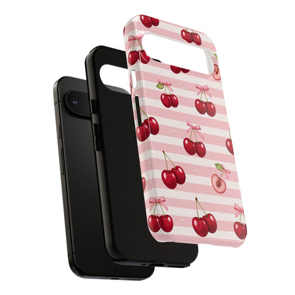 Coquette Cherry Bow Phone Case | Cute Pink Aesthetic Cherry Pattern Tough Case for iPhone & Samsung