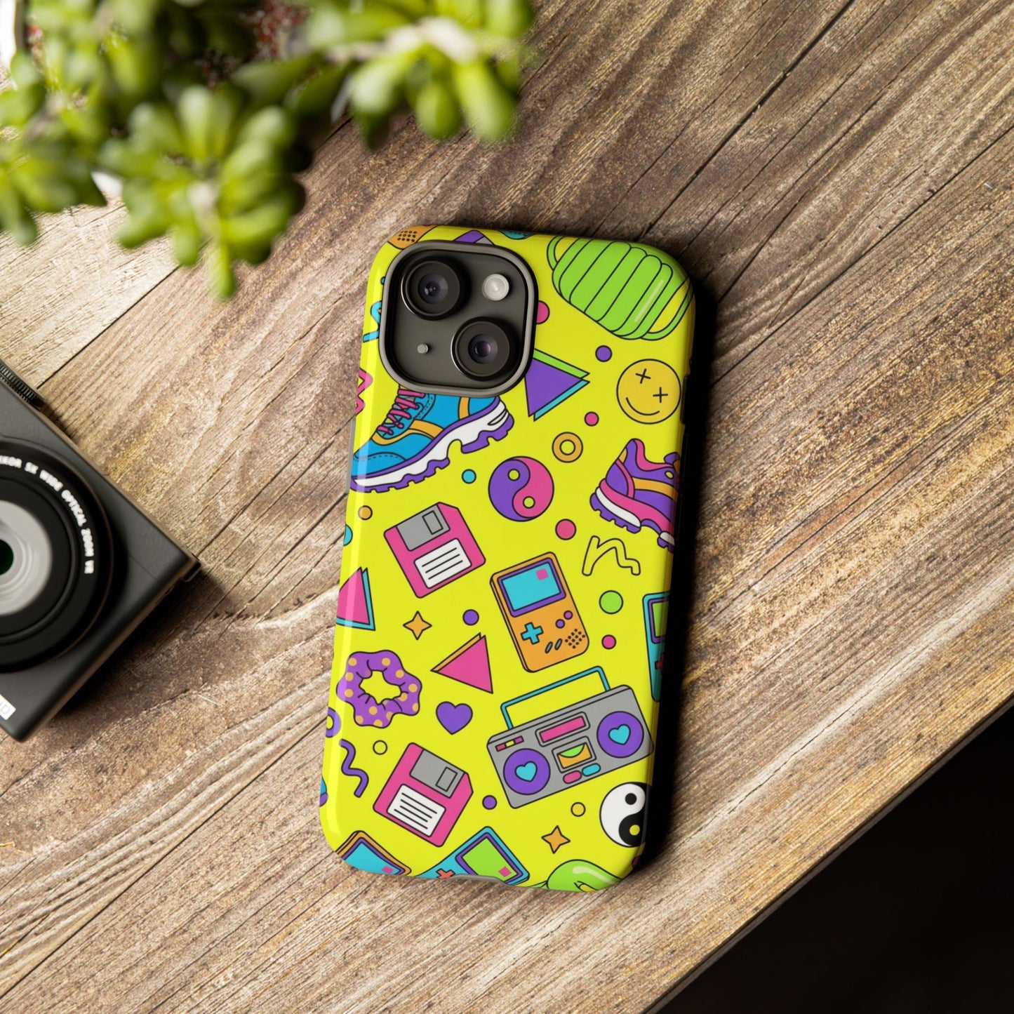 90s Retro Neon Phone Case – Y2K Nostalgia Colorful Icons Tough Protective Case