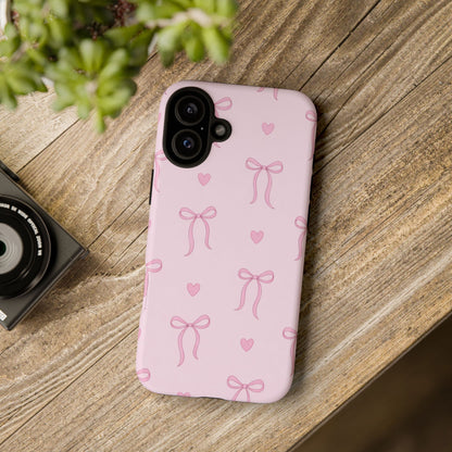 Pink Bow Heart Aesthetic Phone Case – Coquette Cute Tough Cover