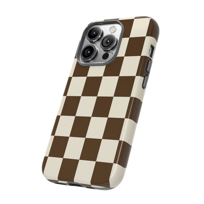 Mocha Checkerboard Phone Case | Neutral Aesthetic Tough Case